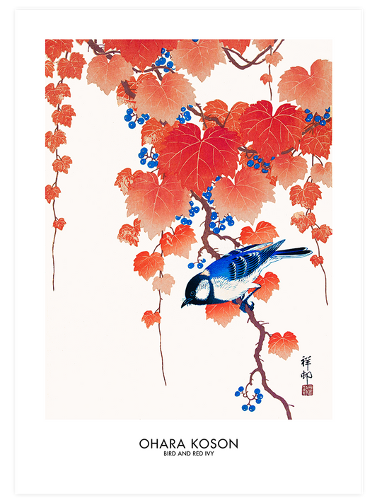 Ohara Koson Bird And Red Ivy Poster - Giclée Baskı