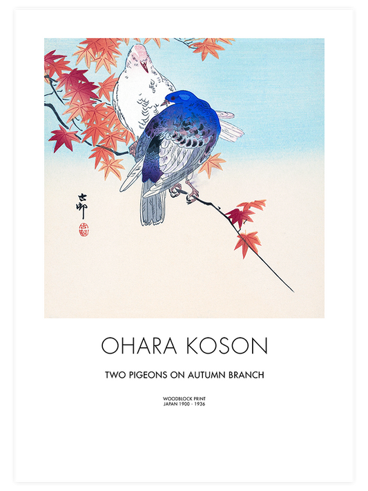 Ohara Koson Two Pigeons On Autumn Branch Poster - Giclée Baskı