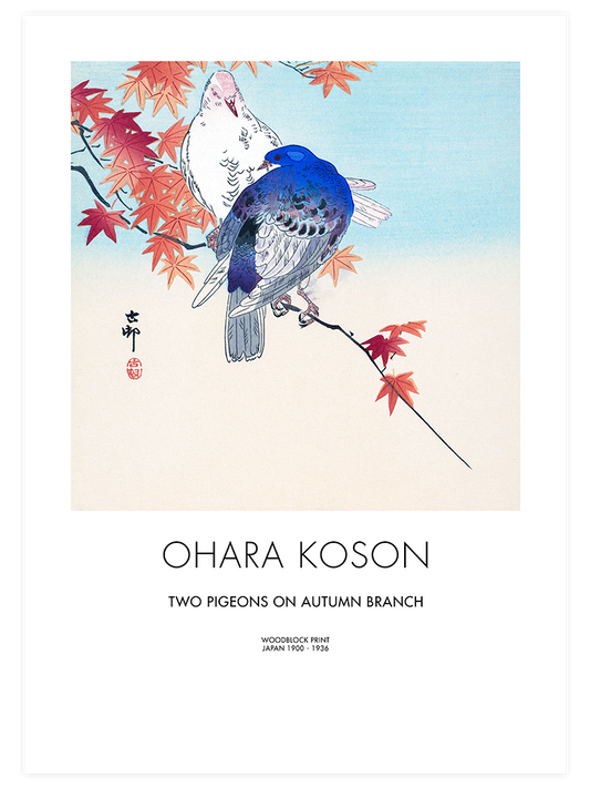 Ohara Koson Two Pigeons On Autumn Branch - Fine Art Poster