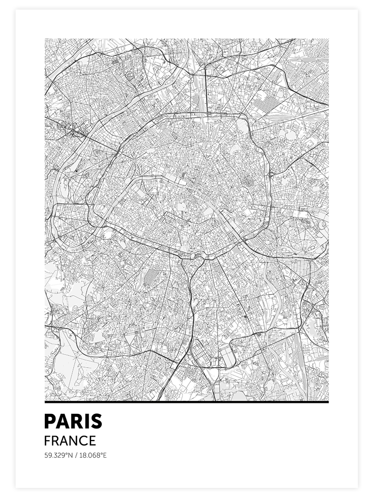Paris Haritası - Art Print
