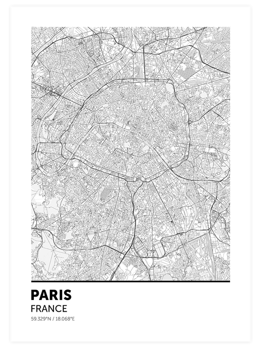 Paris Haritası Poster - Giclée Baskı