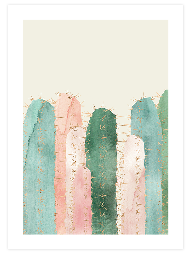 Rengarenk Kaktüsler - Art Print