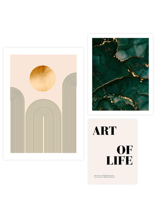 Abstract Green & Beige Poster Seti
