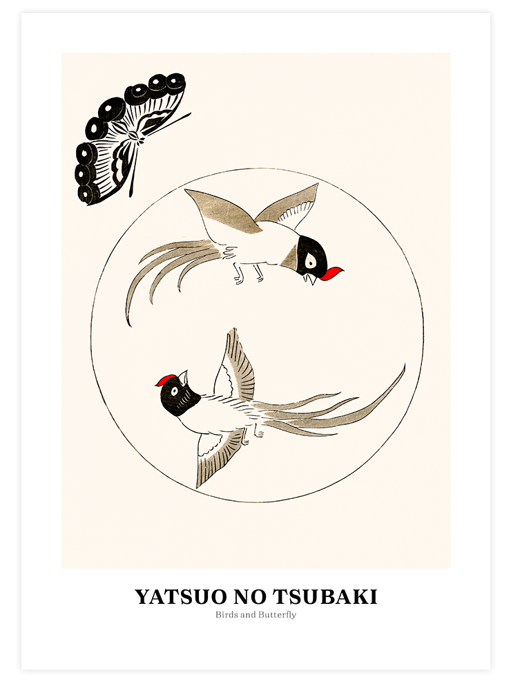 Yatsuo No Tsubaki Birds And Butterfly - Art Print Ürün ana görseli