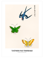 Yatsuo No Tsubaki Swallow And Butterflies - Art Print