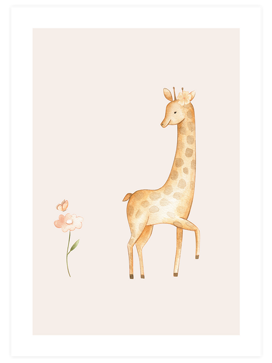 Zürafa Ve Çiçek - Art Print