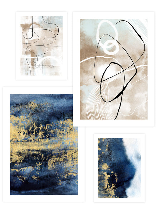 Abstract Blue Beige Poster Seti