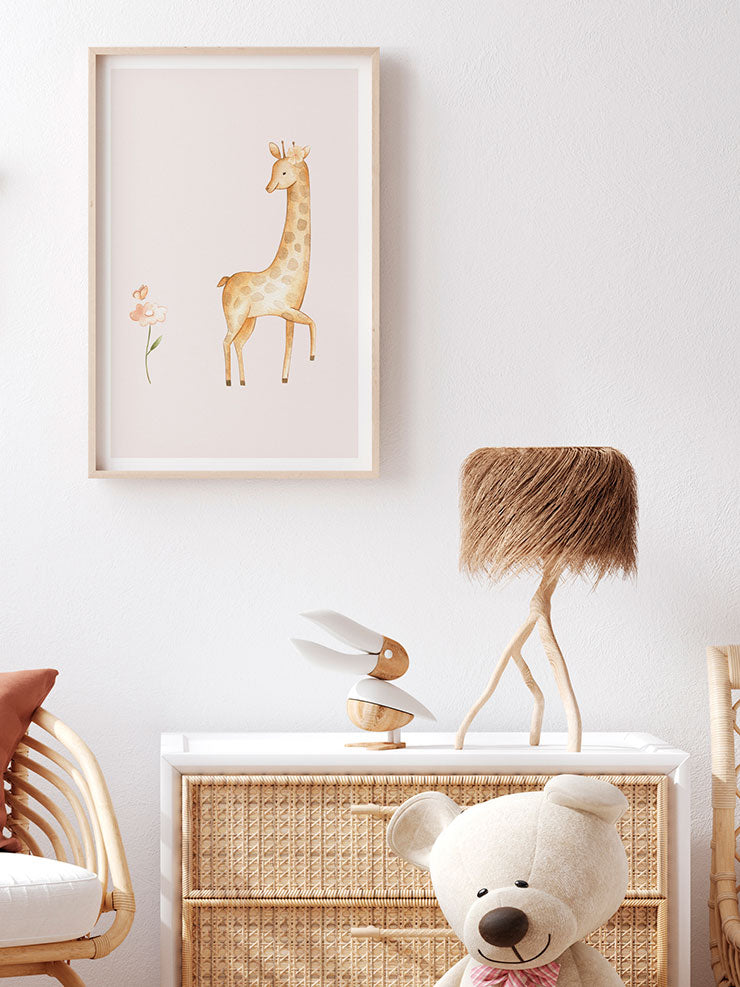 Zürafa Ve Çiçek - Art Print Ürün ikincil görseli